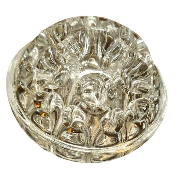 2 Vintage Glass flower Frog Clear & Candy Dish Faceted Lidded Footed - Picture 6 of 11